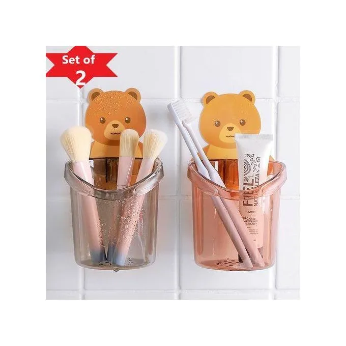 2pcsPlastic Bear Toothbrush Holder, Self-adhesive Drain Rack
