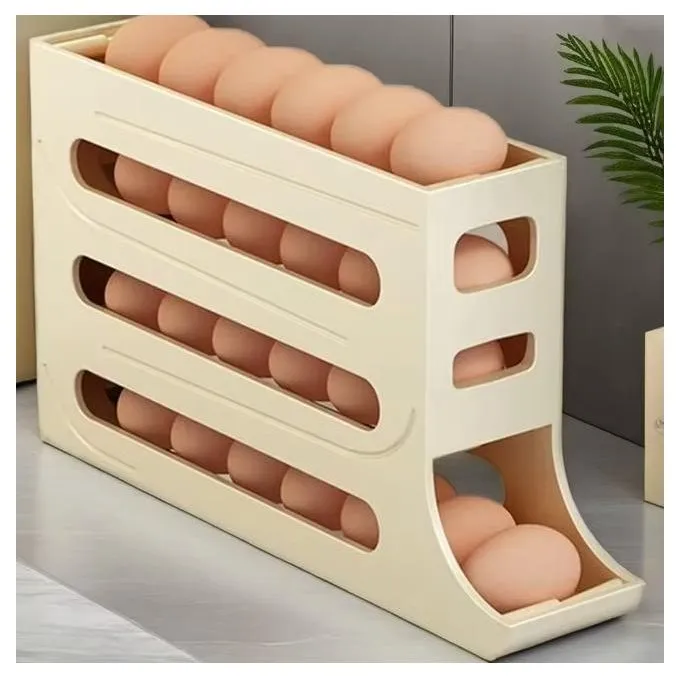 4 Tiers Egg Holder for Fridge Organizers and Storage Auto Rolling 30 Egg Carrier